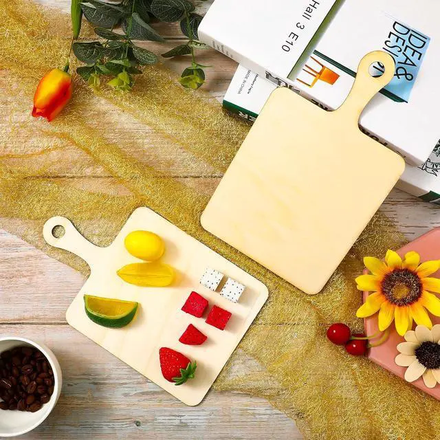 Alt view image 5 of 7 - Yalikop 6 Pcs Mini Wooden Cutting Board for Crafts with Handle Unfinished Paddle Chopping Board Small Kitchen Serving Wooden Cooking Butcher Block for Christmas DIY Home Kitchen Decor(9.1 x 5.5 Inch)