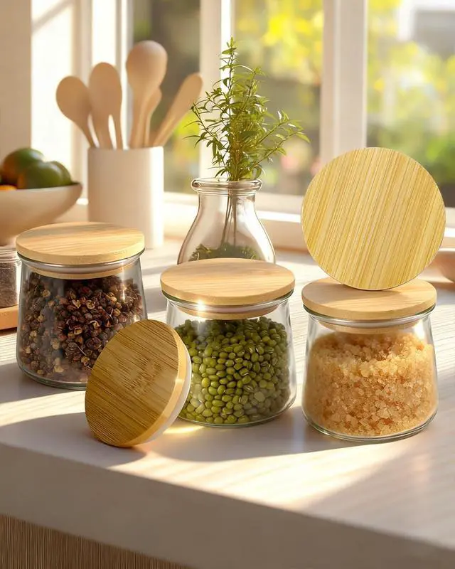 Alt view image 7 of 7 - 8 Pack Oui Yogurt Jar Lids with 8 Labels, Food-Grade Bamboo Lids for 5Oz Oui Yogurt Jars, Reusable Wooden Canning Covers Perfect for Oui Yogurt Bottle with Airtight Seal Ring(Jar not Included)