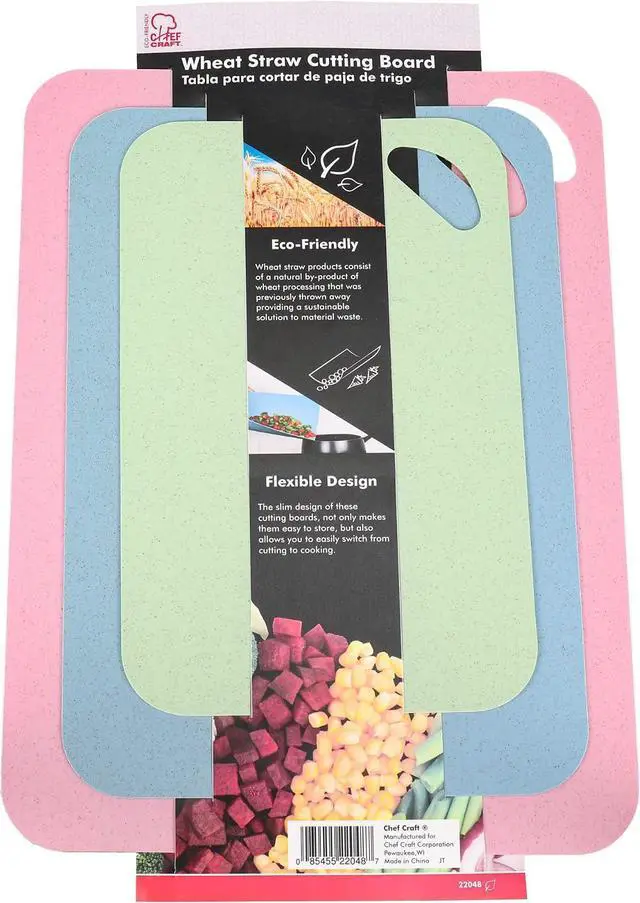 Main image of Chef Craft Eco-Friendly Wheat Straw Cutting Board with Durable Plastic Backing, 3-Piece Flexible Cutting Board Set (Pink, Blue, Green)