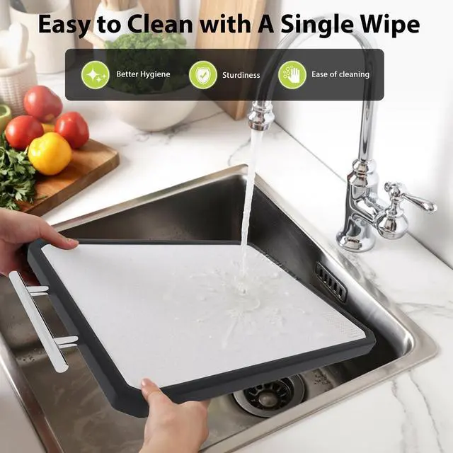 Alt view image 4 of 7 - Titanium Cutting Boards for Kitchen, Large 16x11 Inch Pure Titanium and Wheat Straw PP Double Sided Chopping Board, Dishwasher Safe, Easy to Clean