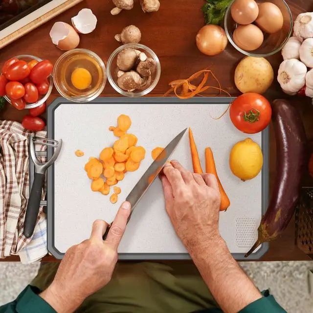 Alt view image 6 of 7 - Titanium Cutting Boards for Kitchen, Large 16x11 Inch Pure Titanium and Wheat Straw PP Double Sided Chopping Board, Dishwasher Safe, Easy to Clean