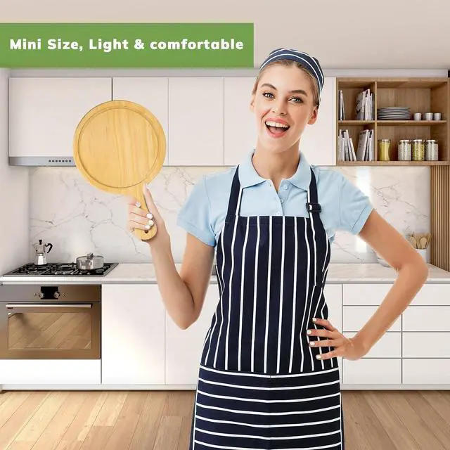 Alt view image 4 of 6 - LorisArm 7" Mini Pine Wood Cutting Board with Handle, Small Serving board Wooden Round Pizza Peel Paddle for Homemade Baking Pizza Bread Cake Fruit Vegetables.