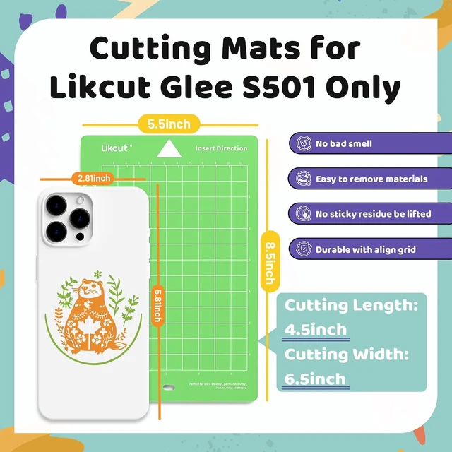 Alt view image 4 of 7 - Likcut Cutting Mat for Glee S501 Cutter, 4.5" X 6.5" Standard Adhesive Mat for DIY Crafty, 3 Packs Likcut Accessories Mats, Adhesive Sticky Green Quilting Replacement Cut Mats for Iron On, Vinyl