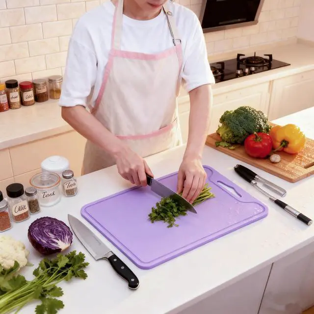 Alt view image 2 of 7 - Silicone Cutting Board,8.6 * 11.8in BPA Free Flexible Kitchen Chopping Board for Meat, Vegetables and Fruit,Dishwasher Safe(Light Purple)