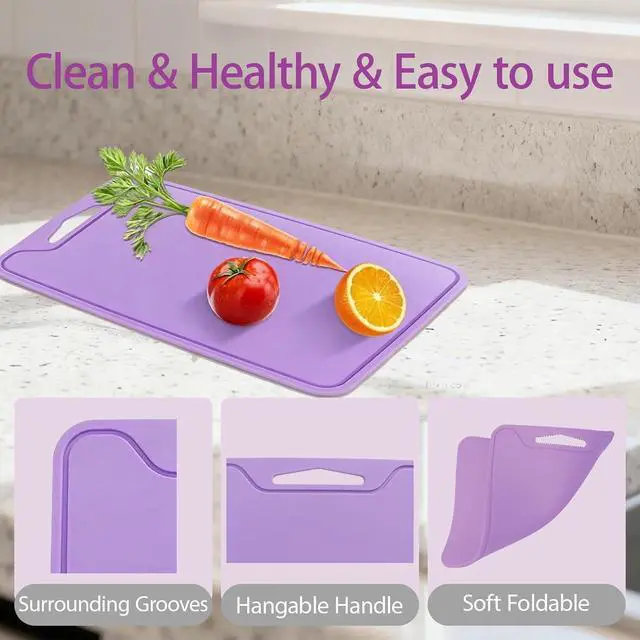 Alt view image 3 of 7 - Silicone Cutting Board,8.6 * 11.8in BPA Free Flexible Kitchen Chopping Board for Meat, Vegetables and Fruit,Dishwasher Safe(Light Purple)
