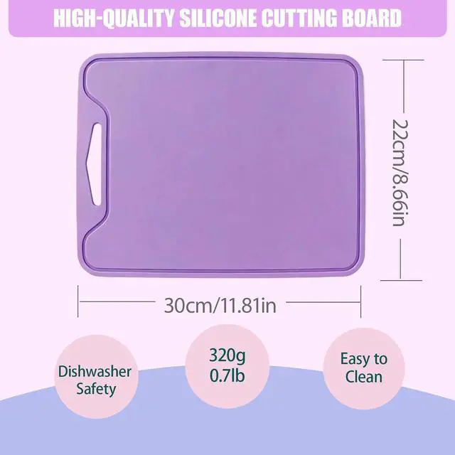 Alt view image 4 of 7 - Silicone Cutting Board,8.6 * 11.8in BPA Free Flexible Kitchen Chopping Board for Meat, Vegetables and Fruit,Dishwasher Safe(Light Purple)