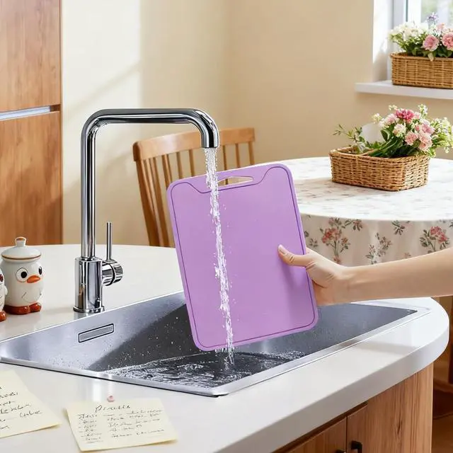 Alt view image 5 of 7 - Silicone Cutting Board,8.6 * 11.8in BPA Free Flexible Kitchen Chopping Board for Meat, Vegetables and Fruit,Dishwasher Safe(Light Purple)