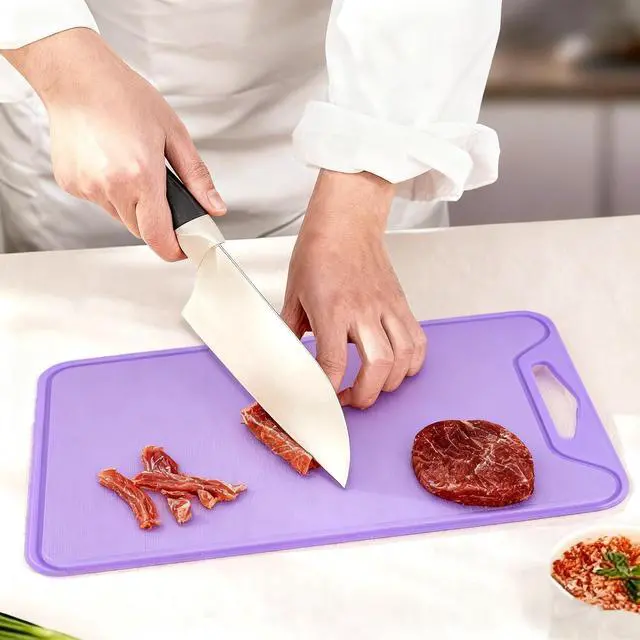Alt view image 6 of 7 - Silicone Cutting Board,8.6 * 11.8in BPA Free Flexible Kitchen Chopping Board for Meat, Vegetables and Fruit,Dishwasher Safe(Light Purple)