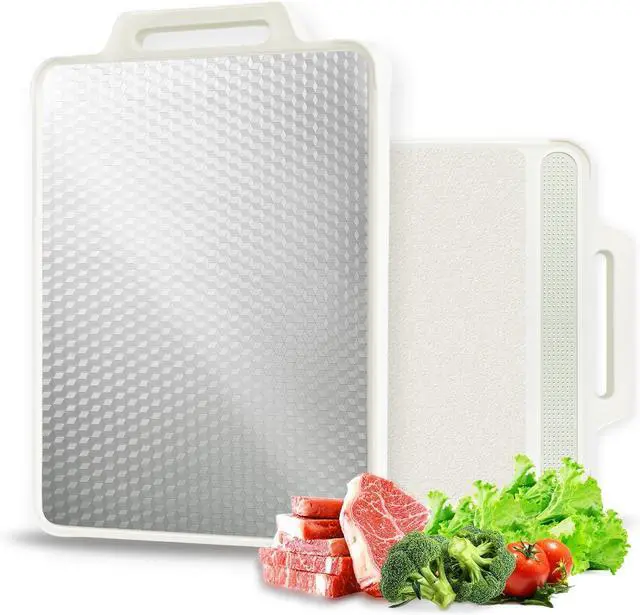 Main image of Double Sided Stainless Steel Cutting Board for Kitchen White Large Steel/Wheat Straw PP Cutting Boards non Toxic Chopping Board for Meat, Vegetables, Fruits 16"×11" Upgrade Version