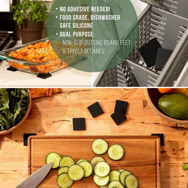 Alt view image 2 of 7 - Non-Slip Cutting Board Feet, Set of 8, Anti-Skid Silicone Pads, Heat Resistant Trivets, Non-Adhesive Squares, Countertop Surface Protection, Small Rubber Feet for Cutting Board, no slip, no screws