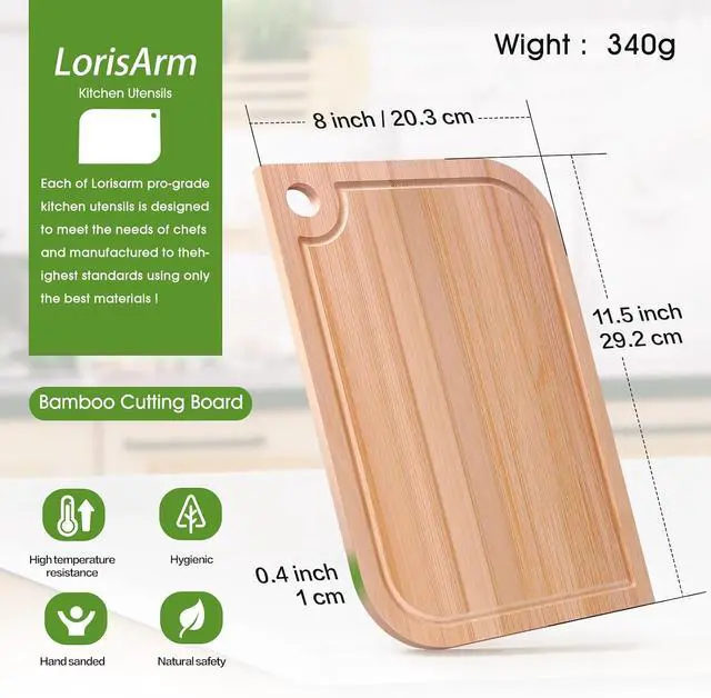 Alt view image 3 of 6 - LorisArm 11.5"x 8" Small Bamboo Wood Cutting Board, Lightweight Wooden Fruit Cutting Board for Home.