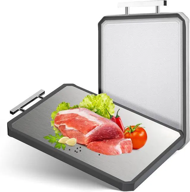 Main image of Stainless Steel Cutting Board, Double-Sided Cutting Boards, Large Cutting Boards for Kitchen,Food-Grade, Stainless Steel and Wheat Straw PP, Dishwasher Safe (Large)