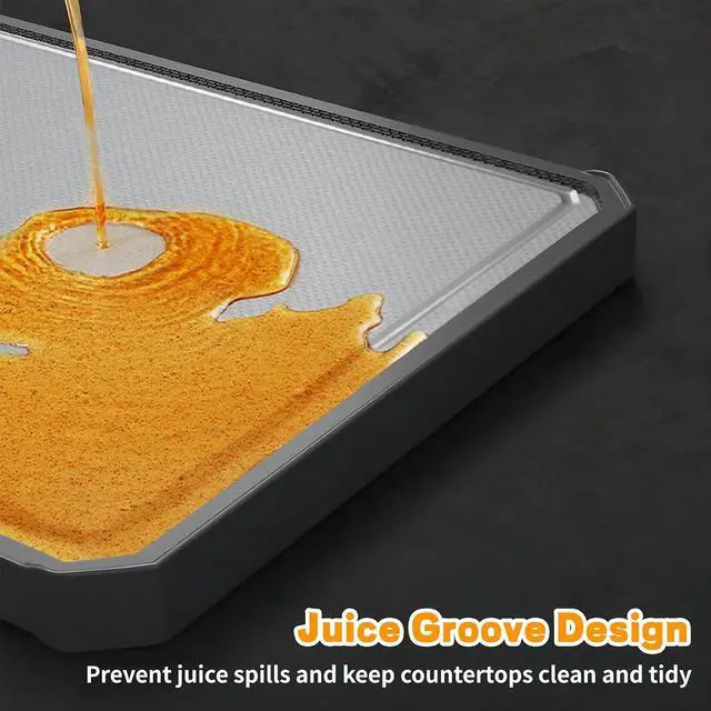 Alt view image 3 of 7 - Stainless Steel Cutting Board, Double-Sided Cutting Boards, Large Cutting Boards for Kitchen,Food-Grade, Stainless Steel and Wheat Straw PP, Dishwasher Safe (Large)