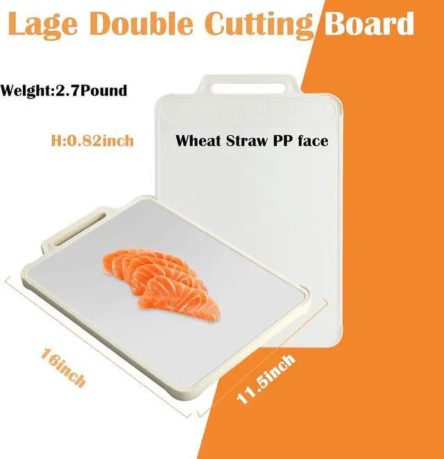 Alt view image 2 of 6 - Double Sided Stainless Steel Cutting Board for Kitchen White Large Steel/Wheat Straw PP Cutting Boards non Toxic Chopping Board for Meat, Vegetables, Fruits 16"×11"