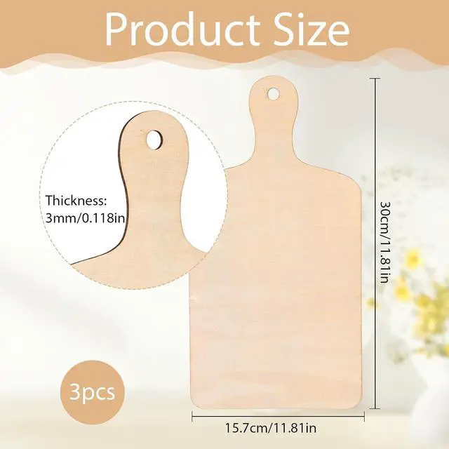 Alt view image 2 of 7 - 3 Pack Unfinished Wood Cutting Board with Handle, Charcuterie Boards, Wooden Cooking Butcher for Craft DIY Christmas Home Kitchen Cooking Decor (11.81" * 6.18")