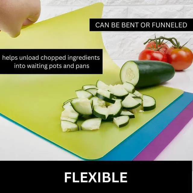 Alt view image 2 of 5 - Nicole Home Collection Flexible Cutting Mats Set of 3 - BPA-Free Plastic Color-Coded Kitchen Chopping Boards, 12"x15", Durable Non-Slip Mats for Meat, Veggies, Fruits