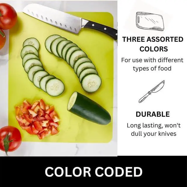 Alt view image 5 of 5 - Nicole Home Collection Flexible Cutting Mats Set of 3 - BPA-Free Plastic Color-Coded Kitchen Chopping Boards, 12"x15", Durable Non-Slip Mats for Meat, Veggies, Fruits