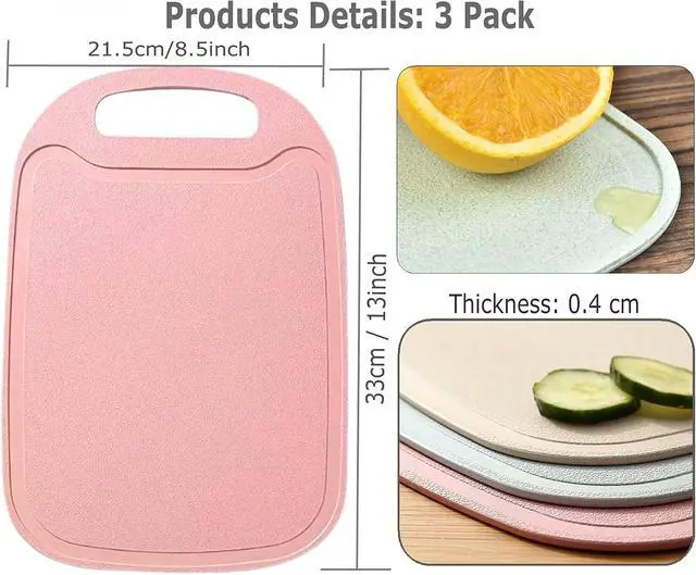 Alt view image 6 of 7 - 3 Pack Mini Kitchen Cutting Board Set Small Fruit Cutting Board Wheat Straw Plastic Cutting Boards Mats Dishwasher Safe, Juice Grooves, Thicker Boards Easy Grip Handle, Non Porous(13 Inch x 8.5 Inch)