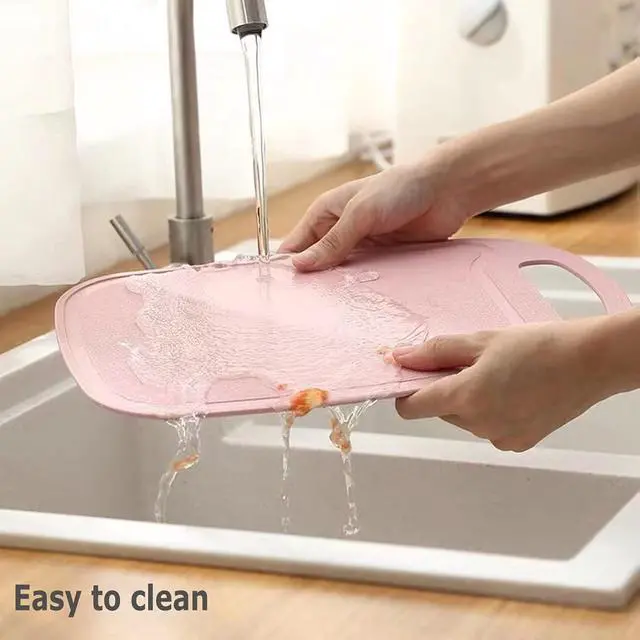 Alt view image 7 of 7 - 3 Pack Mini Kitchen Cutting Board Set Small Fruit Cutting Board Wheat Straw Plastic Cutting Boards Mats Dishwasher Safe, Juice Grooves, Thicker Boards Easy Grip Handle, Non Porous(13 Inch x 8.5 Inch)