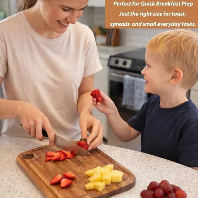 Alt view image 4 of 6 - Donxote Acacia Wood Cutting Board, Reversible Small Cutting Board with Juice Groove & Hanging Hole, 10" x 7.3" Wooden Kitchen Prep Board