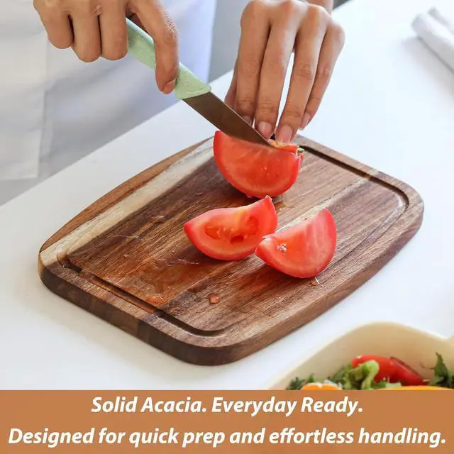 Alt view image 5 of 6 - Donxote Acacia Wood Cutting Board, Reversible Small Cutting Board with Juice Groove & Hanging Hole, 10" x 7.3" Wooden Kitchen Prep Board