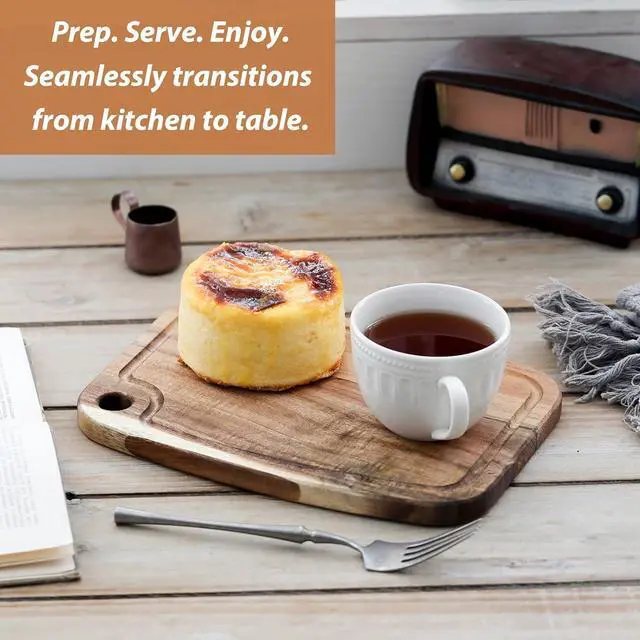 Alt view image 6 of 6 - Donxote Acacia Wood Cutting Board, Reversible Small Cutting Board with Juice Groove & Hanging Hole, 10" x 7.3" Wooden Kitchen Prep Board