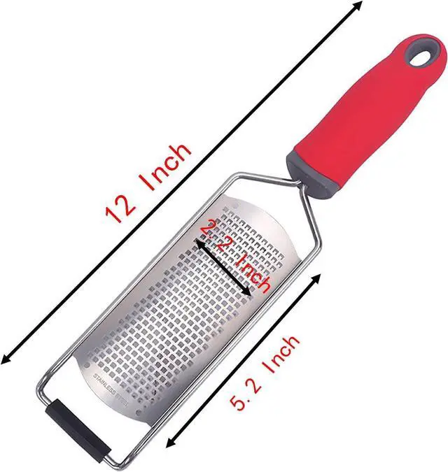 Alt view image 2 of 4 - Heavy Duty Cheese Grater, 5.2 Inch x 2.2 Inch Wide Blade Stainless Steel Grater with Rubber Handle for Vegetables, Cheese and Lemon (Red)