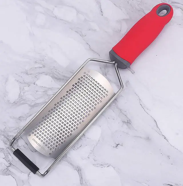Alt view image 3 of 4 - Heavy Duty Cheese Grater, 5.2 Inch x 2.2 Inch Wide Blade Stainless Steel Grater with Rubber Handle for Vegetables, Cheese and Lemon (Red)