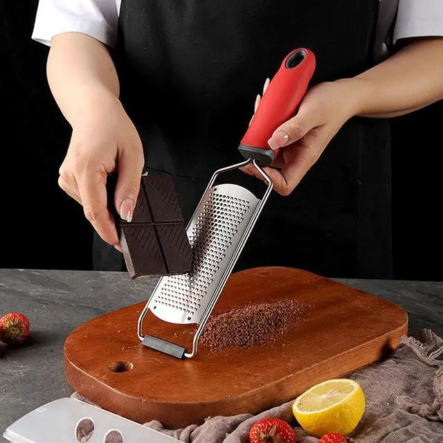 Alt view image 4 of 4 - Heavy Duty Cheese Grater, 5.2 Inch x 2.2 Inch Wide Blade Stainless Steel Grater with Rubber Handle for Vegetables, Cheese and Lemon (Red)