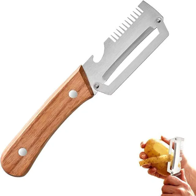 Main image of Multi-Functional Vegetable Peeler, 3 in 1 Multi Functional Wooden Handle Peeler and Bottle Opener, Kitchen Gadgets Tool for Fruit Pumpkin Peeling Potato Carrot Veggie Peeler