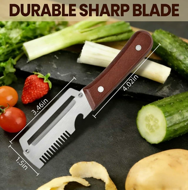Alt view image 6 of 6 - Multi-Functional Vegetable Peeler, 3 in 1 Multi Functional Wooden Handle Peeler and Bottle Opener, Kitchen Gadgets Tool for Fruit Pumpkin Peeling Potato Carrot Veggie Peeler
