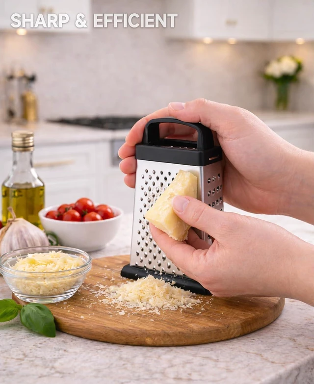 Alt view image 6 of 7 - Cheese Grater, Small 4-Sided Box Grater, Stainless Steel