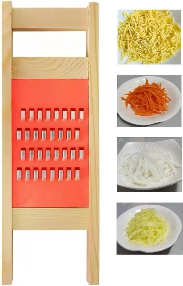 Main image of Korean Carrot Grater, Wooden Vegetable Grater with Hand Guard, 4mm Stainless Steel Shredder for Cabbage, Onion, Cheese, Heavy Duty Kitchen Tool (11.0" × 3.7")