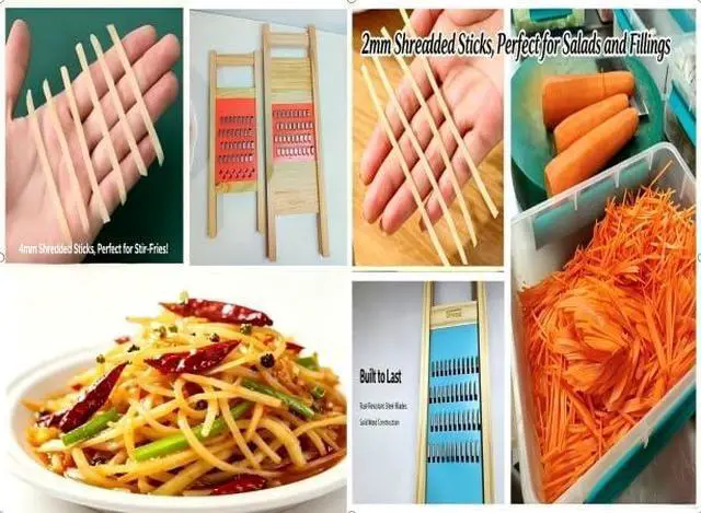 Alt view image 5 of 7 - Korean Carrot Grater, Wooden Vegetable Grater with Hand Guard, 4mm Stainless Steel Shredder for Cabbage, Onion, Cheese, Heavy Duty Kitchen Tool (11.0" × 3.7")
