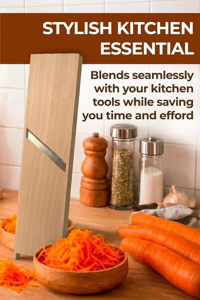 Alt view image 5 of 5 - Small Wooden Stainless Steel Slicer Grater -2.56 x 10.63 Inches - Cutter Shredder For Korean Carrot Russian Salad by SHSH trade group