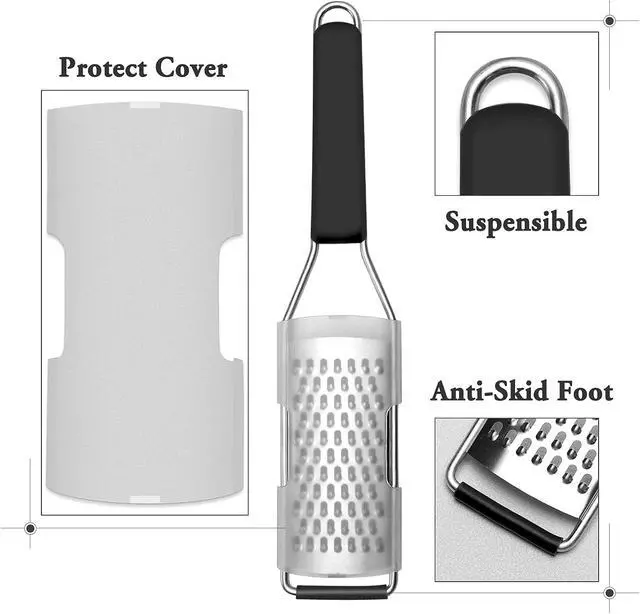 Alt view image 7 of 7 - Cambom Lemon Zester Grater Three-piece Suit - Heavy Duty Kitchen Tool for Parmesan Cheese, Ginger, Garlic, Nutmeg, Chocolate, VegetablesFruitsStainless Steel Grater Dishwasher Safe Black