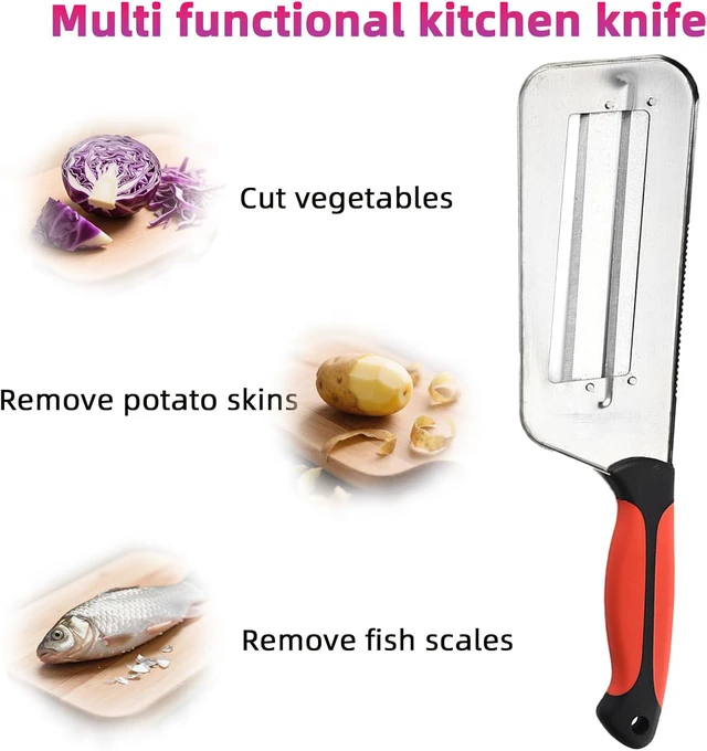 Alt view image 4 of 7 - Stainless Steel Cabbage Shredder & Chopper, Sharp Kitchen Slicer for Coleslaw, Sauerkraut & Lettuce, Handheld Grater with Non-Slip Grip, Multifunctional Vegetable Cutter for Salad Prep (Red)