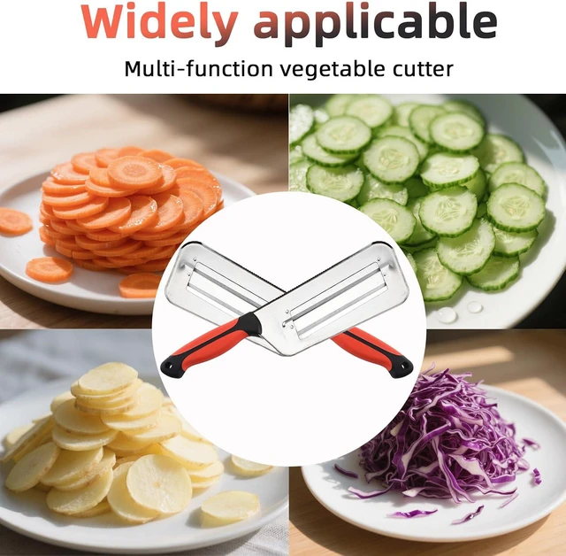 Alt view image 3 of 7 - Stainless Steel Cabbage Shredder & Chopper, Sharp Kitchen Slicer for Coleslaw, Sauerkraut & Lettuce, Handheld Grater with Non-Slip Grip, Multifunctional Vegetable Cutter for Salad Prep (Red)