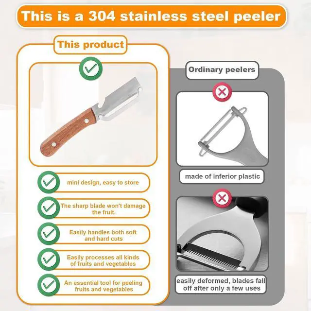 Alt view image 4 of 7 - Multi-Functional Vegetable Peeler with Wooden Handle, Stainless Steel Thick & Thin Skin Fruit Peeler with Bottle Opener, Not for Left-Handed Users, Practical Kitchen Tool for Apple Potato