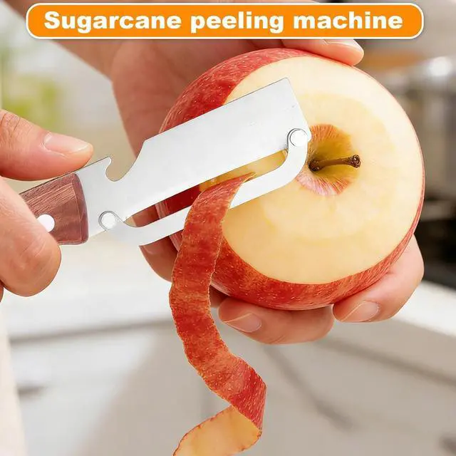 Alt view image 5 of 7 - Multi-Functional Vegetable Peeler with Wooden Handle, Stainless Steel Thick & Thin Skin Fruit Peeler with Bottle Opener, Not for Left-Handed Users, Practical Kitchen Tool for Apple Potato