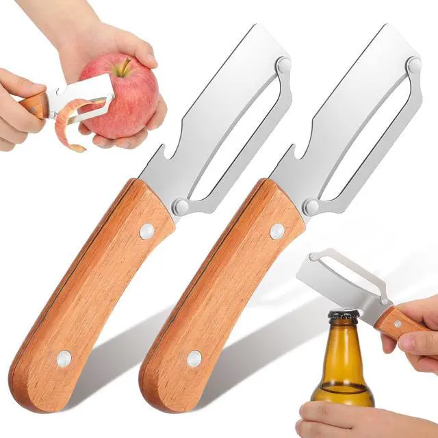 Main image of MAGICLULU 2 Pack Wooden Handle Vegetable Peeler with Bottle Opener Stainless Steel Kitchen Peeler Tool for Fruits Vegetables and Home Cooking