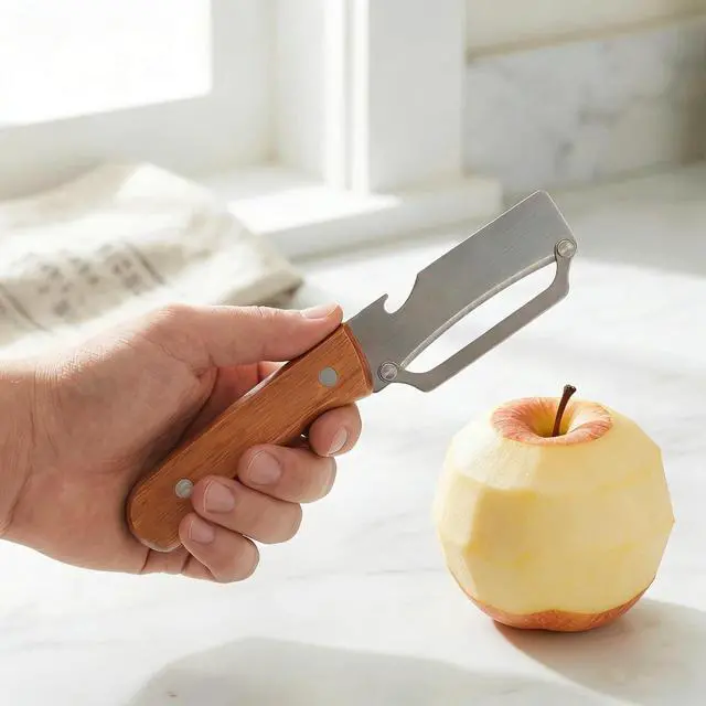 Alt view image 2 of 7 - MAGICLULU 2 Pack Wooden Handle Vegetable Peeler with Bottle Opener Stainless Steel Kitchen Peeler Tool for Fruits Vegetables and Home Cooking