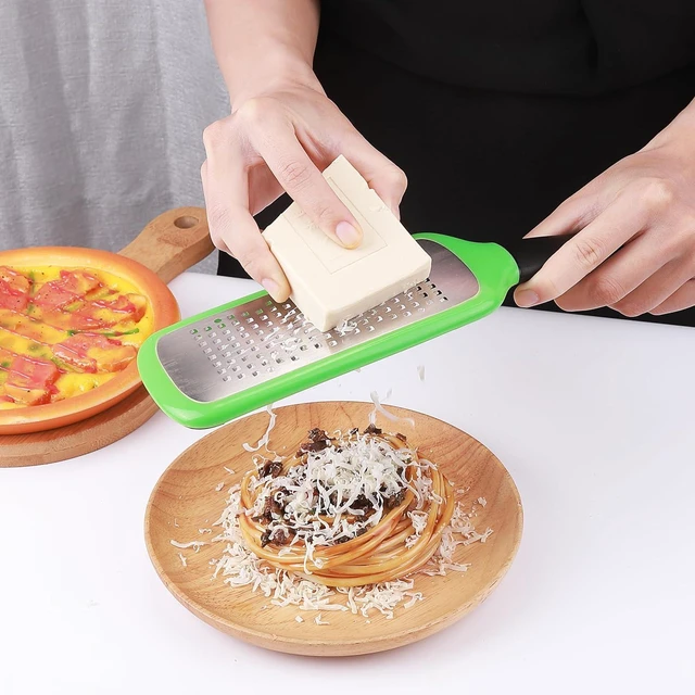 Alt view image 2 of 7 - Handheld Cheese Grater, Stainless Steel Lemon Citrus Peeler, Flat Handheld Slicer for Cheese, Lemon, Chocolate and Spices/Crude Hole (Green)