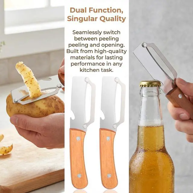 Alt view image 7 of 7 - MAGICLULU 2 Pack Wooden Handle Vegetable Peeler with Bottle Opener Stainless Steel Kitchen Peeler Tool for Fruits Vegetables and Home Cooking