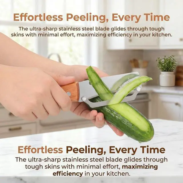 Alt view image 6 of 7 - MAGICLULU 2 Pack Wooden Handle Vegetable Peeler with Bottle Opener Stainless Steel Kitchen Peeler Tool for Fruits Vegetables and Home Cooking