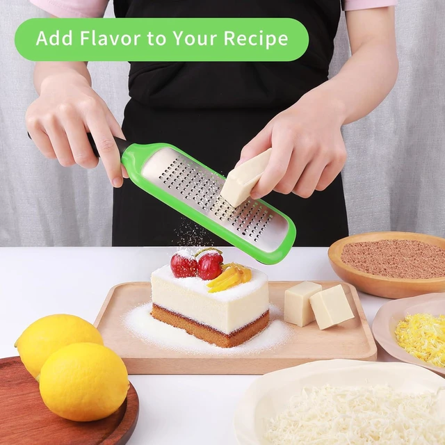 Alt view image 3 of 7 - Handheld Cheese Grater, Stainless Steel Lemon Citrus Peeler, Flat Handheld Slicer for Cheese, Lemon, Chocolate and Spices/Crude Hole (Green)