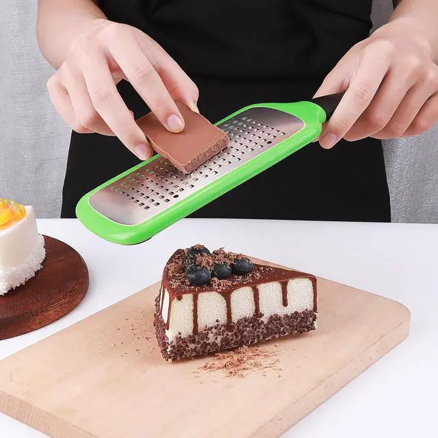 Alt view image 5 of 7 - Handheld Cheese Grater, Stainless Steel Lemon Citrus Peeler, Flat Handheld Slicer for Cheese, Lemon, Chocolate and Spices/Crude Hole (Green)
