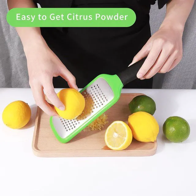 Alt view image 6 of 7 - Handheld Cheese Grater, Stainless Steel Lemon Citrus Peeler, Flat Handheld Slicer for Cheese, Lemon, Chocolate and Spices/Crude Hole (Green)