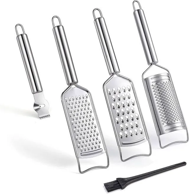 Main image of Tongjude Stainless Steel Cheese Grater Set, Set of 5 Kitchen Grater & Peeler & Slicer, Lemon Zester with Cleaning Brush for Vegetable, Fruit, Chocolate