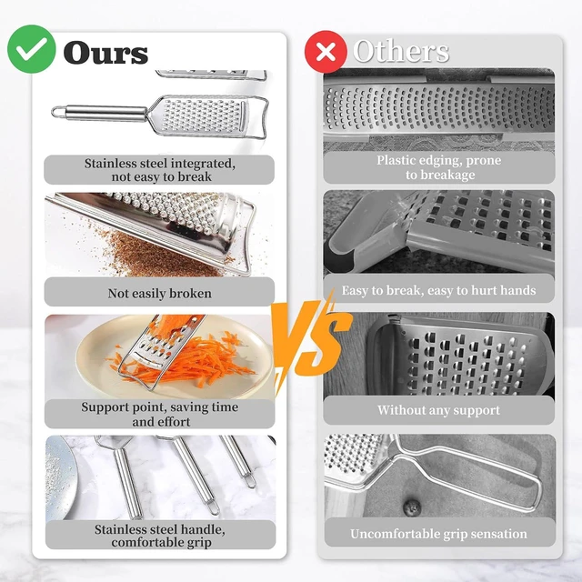 Alt view image 5 of 7 - Tongjude Stainless Steel Cheese Grater Set, Set of 5 Kitchen Grater & Peeler & Slicer, Lemon Zester with Cleaning Brush for Vegetable, Fruit, Chocolate